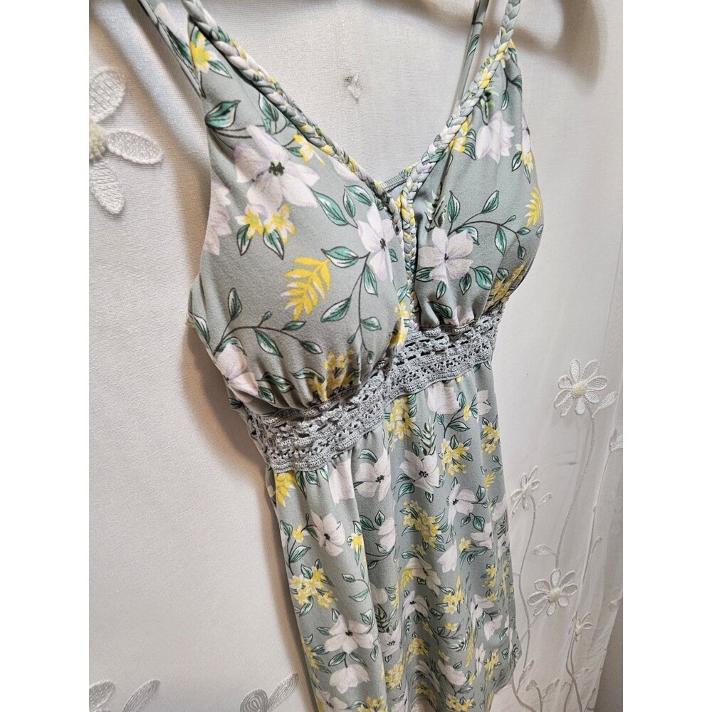 No Boundaries Womens Medium 7-9 Green Dress Crochet Waist Floral Summer Cottage - Picture 2 of 15